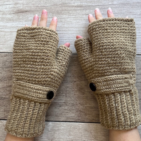 Sale & Free Ship Hand Knit Fingerless Gloves Tan Texting Mittens Fleece Lined Winter Womens Ladies Graduation Birthday Gift