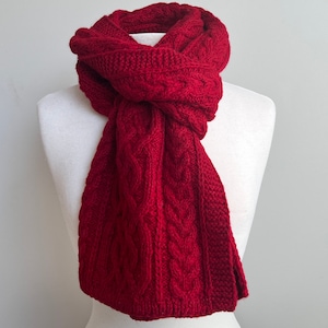 Red Handmade Knit Alpaca Wool Cable Scarf Handknit for Men Women Knitted Scarves Graduation Birthday Gift