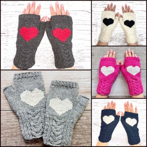 Knit Alpaca Wool Cable Fingerless Heart Gloves Texting Fleece Lined Snowboarding Womens Ladies Graduation Birthday Gift