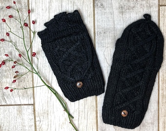 Manoplas convertibles de lana de alpaca tejidas a mano, brillantes, sin dedos, para mensajes de texto, hechas a mano, con forro polar, para mujer, regalo de Navidad y cumpleaños.