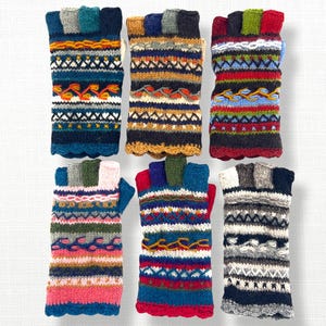 Hand Knit Fingerless Half Finger Gloves Wool Texting Arm Warmers Fleece Lined Winter Womens Birthday Christmas Gift