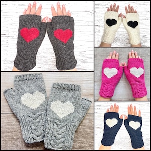 Knit Alpaca Wool Cable Fingerless Heart Gloves Texting Fleece Lined Snowboarding Womens Ladies Christmas Birthday Gift