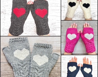 Knit Alpaca Wool Cable Fingerless Heart Gloves Texting Fleece Lined Snowboarding Womens Ladies Christmas Birthday Gift