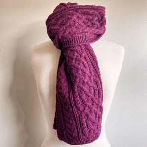 Burgundy Maroon Cable Scarf Handmade Knit Alpaca Wool Wine Handknit for Men Women Knitted Scarves Christmas Birthday Gift