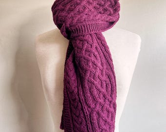 Handmade Knit Alpaca Cable Ski Hat Burgundy Maroon Knitted  display picture 1