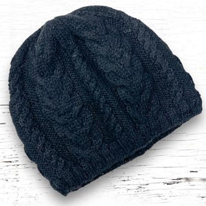 Handmade Knit Alpaca Black Cable Ski Hat Knitted Beanie Micro-Fleece Lined for Winter Warm Womens Christmas Birthday Gift