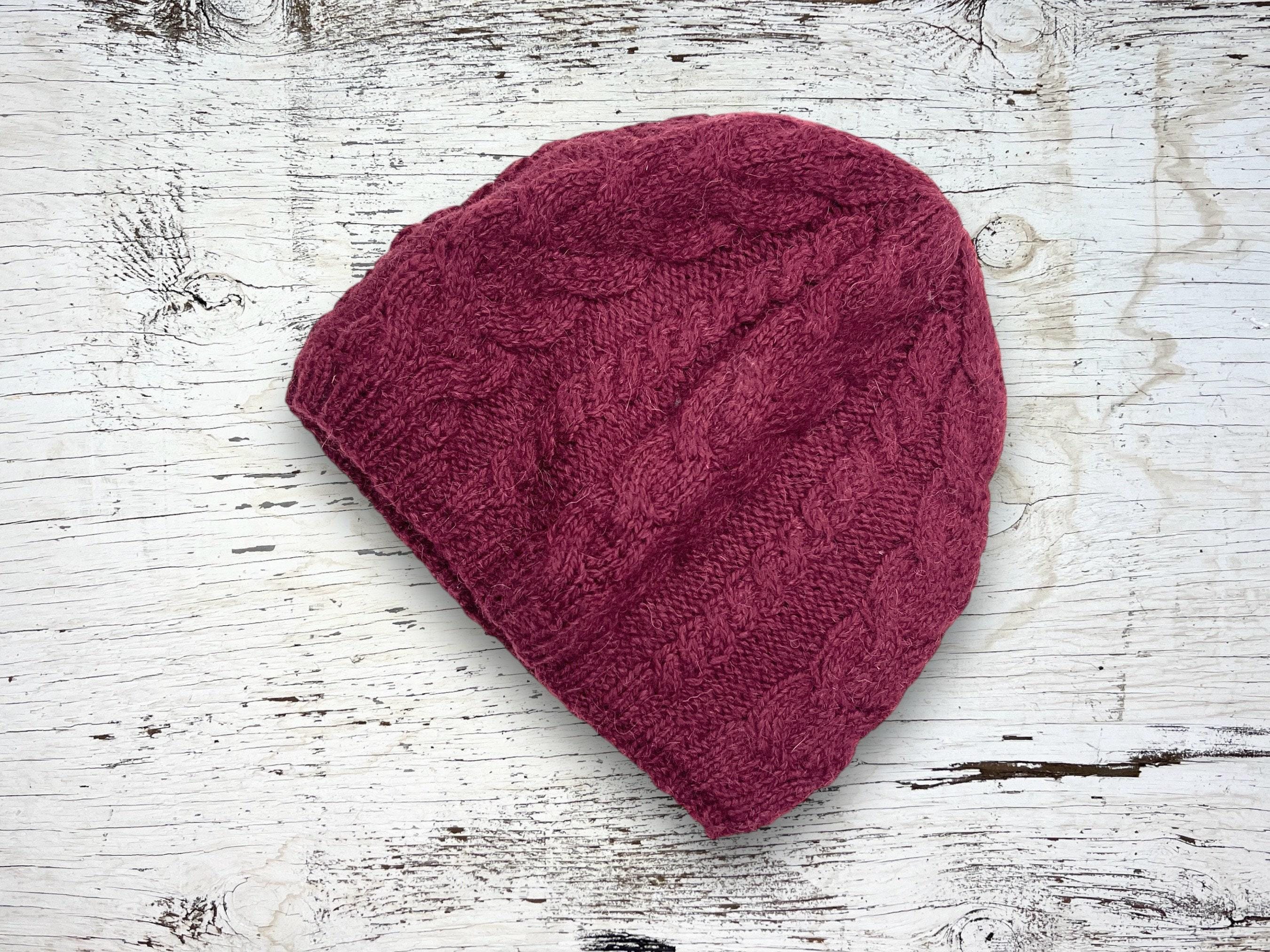 Handmade Burgundy Cable Knit Beanie Hat Women Maroon‎ Winter Cuffed Cap Burgundy Knit Cap - Etsy main image 2
