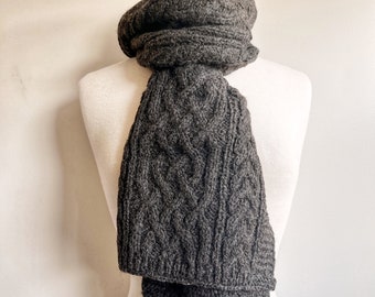 Heather Gray Handmade Knit Alpaca Wool Cable Scarf Handknit for Men Women Knitted Scarves Graduation Birthday Gift