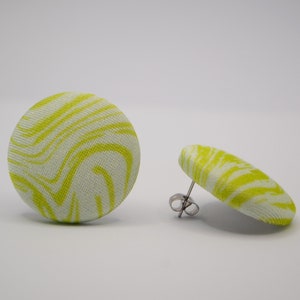 Stunning Green Marble Button Earrings | Boho Chic Green Textile Fabric Earrings | Ideal for Festivals | Handcrafted Statement Jewellery