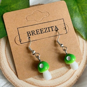 Green Mushroom Hook Earrings - Trendy Nature-inspired | 8 Enchanting Autumn Hues
