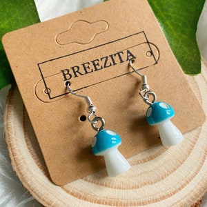 Blue Mushroom Hook Earrings - Trendy Nature-inspired | 8 Enchanting Autumn Hues