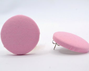 Fabric Earrings - Baby Pink Stud Button Earrings | Handmade with Hypoallergenic Backs | Perfect Gift for Women