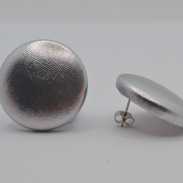 Large Silver Earrings - Minimalist | Big Stud Trendy Accessories for Women | Chic | Elegant Look Silver Button Earrings