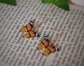 Orange Monarch Butterfly Hook Earrings - Handmade | Allergy-Friendly Stylish Earrings for Daily Wear | Gift For Women