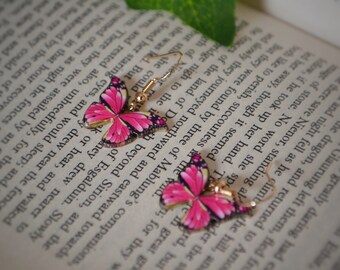 Pink Butterfly Earrings - Handmade | Hooks | Allergy-Friendly Stylish Earrings for Daily Wear | Gift For Women