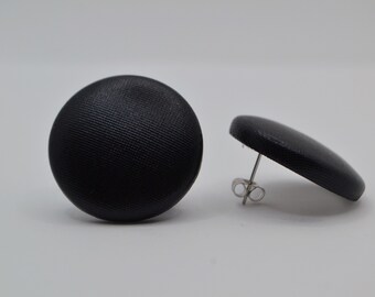 Black Button Earrings - Minimalist | Large Trendy Accessories for Women | Chic | Simple Elegant Look | Black earrings