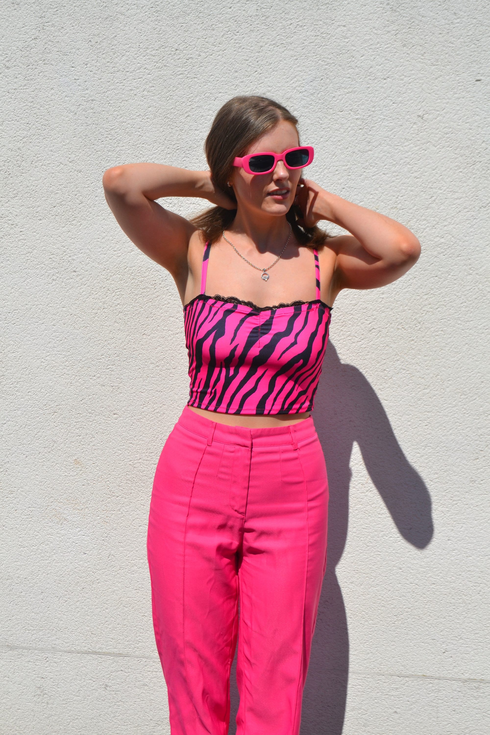 Chemisier/Top Plongeant Topshop - Imprimé Zèbre Rose - Taille UK 8 - Neuf Avec Imperfections