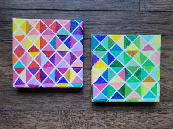 Geometric Acrylic Painting, 2 5x5 Canvases 