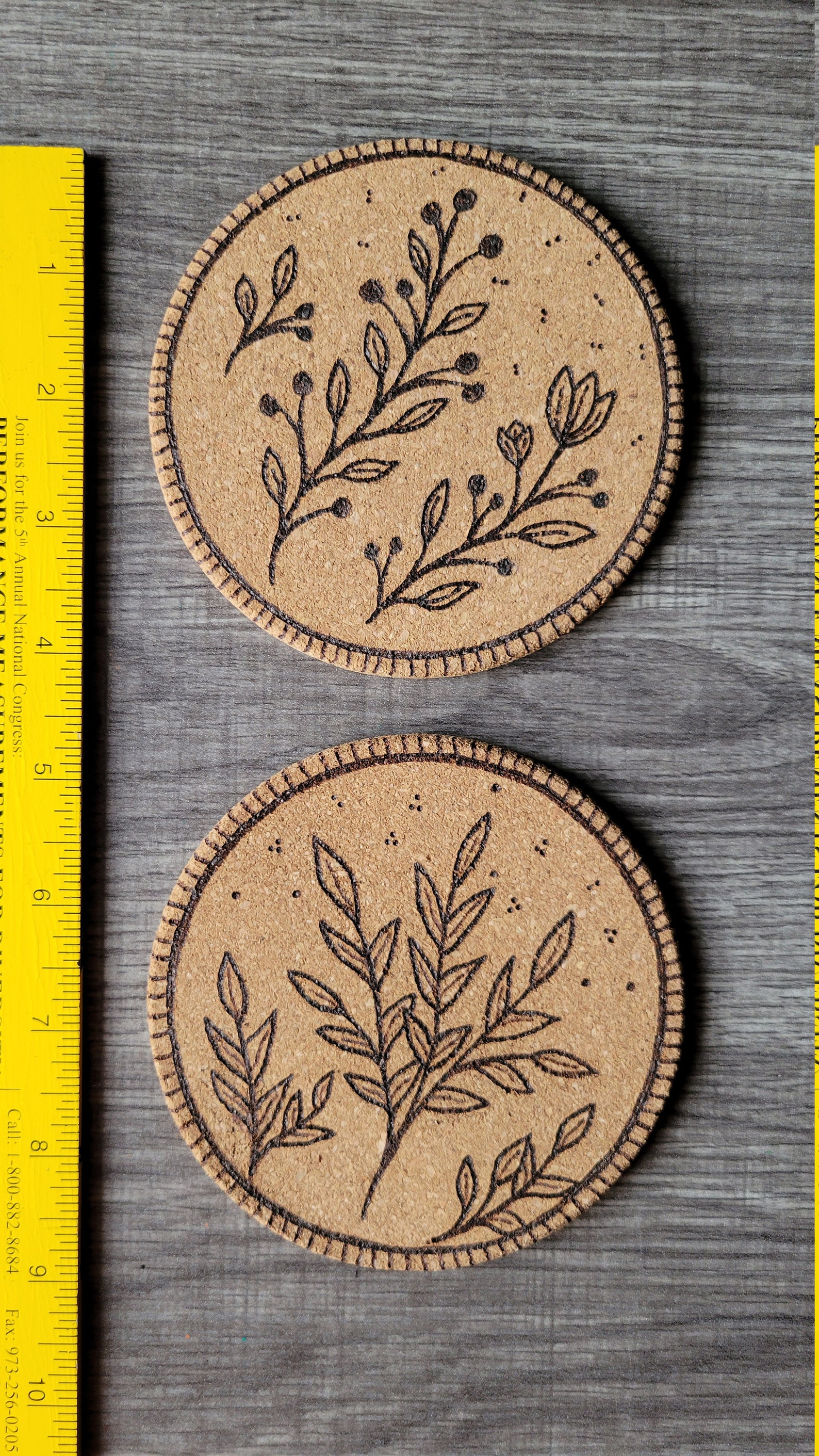 Pyrography Botanical Cork Coasters - Etsy