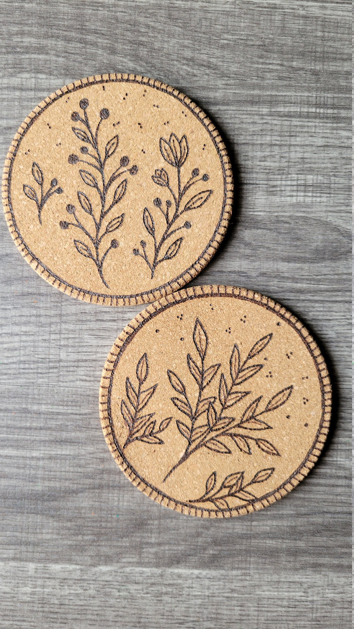 Pyrography Botanical Cork Coasters - Etsy