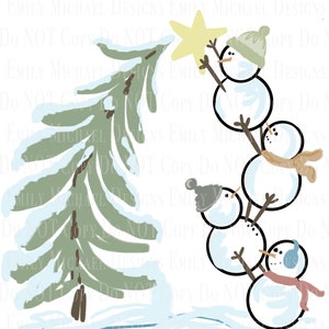 Snowman Stackable with Tree Digital Download Printable Snowman Sublimation PNG Hand Drawn Christmas Art File