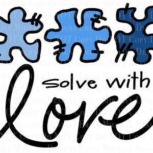 Solve With Love Autism Awareness PNG Autism Digital Download Image Autism Sublimation PNG Autism Puzzle Pieces