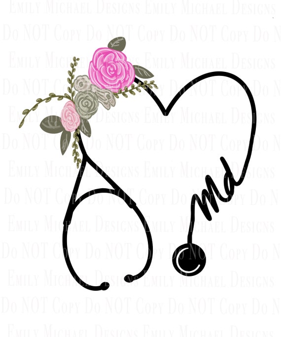 Floral MD Stethoscope Sublimation PNG Cute Floral Healthcare Worker Art Hand Drawn Image Digital Download Doctor of Medicine
