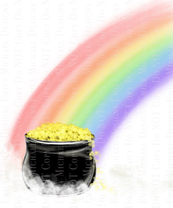 End Of Rainbow PNG Pot Of Gold PNG Digital Artwork Digital Download PNG St. Patricks Day Art Hand Drawn Art Card Printable Sublimation