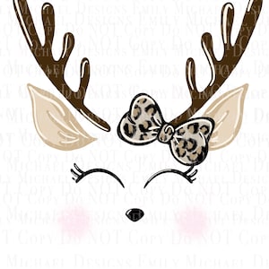 Cute Girl Reindeer PNG Digital Art File Reindeer Sublimation or Vinyl Printable Hand Drawn Art Christmas PNG