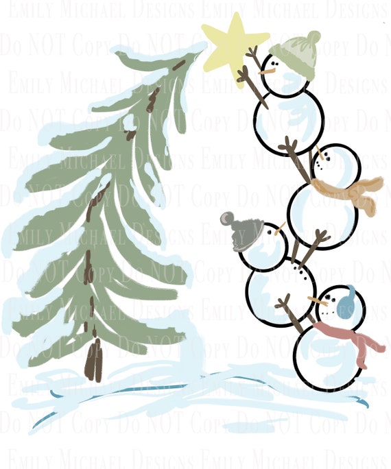 Snowman Stackable with Tree Digital Download Printable Snowman Sublimation PNG Hand Drawn Christmas Art File