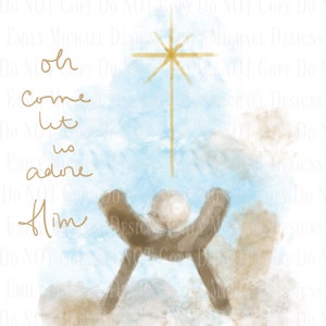 Adore Him Digital Download Baby Jesus Digital Art Sublimation Christmas Manger Hand Drawn Art Digital Image Jesus Art