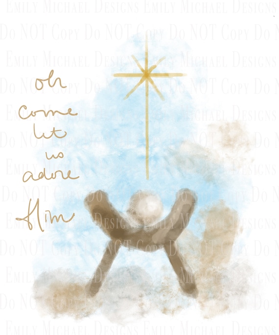 Adore Him Digital Download Baby Jesus Digital Art Sublimation Christmas Manger Hand Drawn Art Digital Image Jesus Art