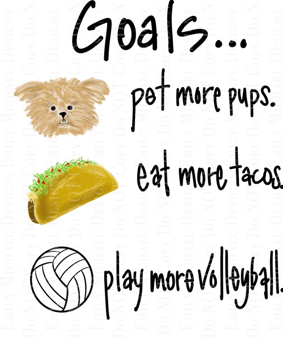 Volleyball PNG Sports Digital Download PNG Art Printable I Love Tacos Dogs Goals 2020 Hand Drawn Hand Lettered Digital Art