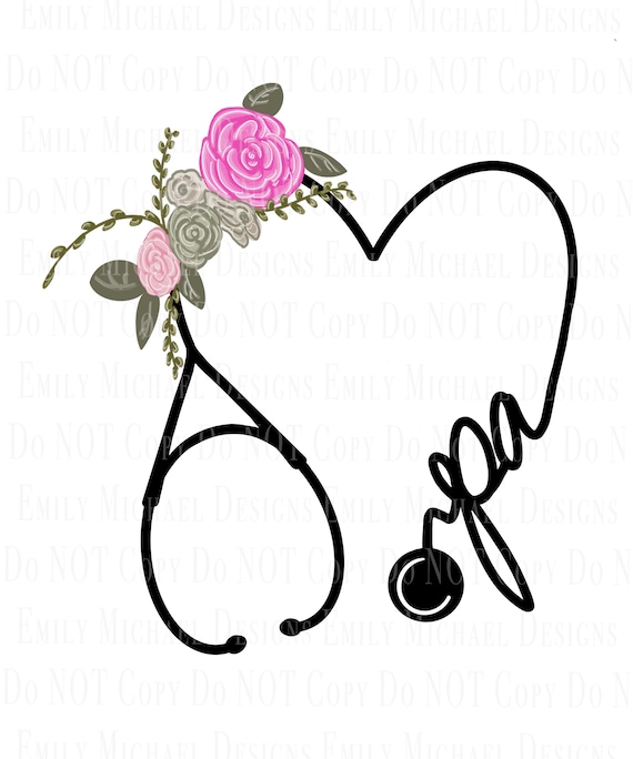 Physician Assistant Stethoscope Sublimation PNG Cute Floral Stethoscope Digital Download Image Hand drawn PA PNG