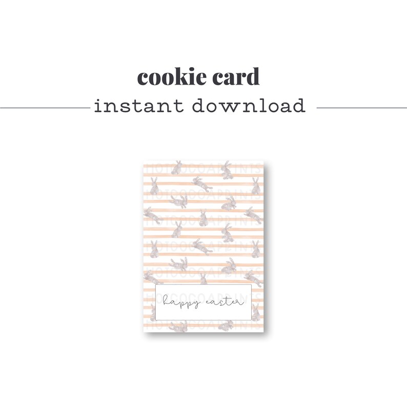 Printable Cookie Bunny Card Happy Easter Bunny Cookie Card Spring Cookie Card Cookie Bakery Printable Shop Printable Cookie Kit Card