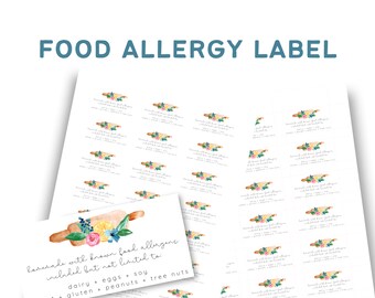 Printable Allergy Sticker, Bakery Tag for Box, Food Allergy, Rolling Pin Allergen Label, Allergy Label for Bakery Box, Cookie Box Packaging