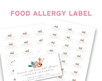 Printable Allergen Food Label, Cookie Ingredient Allergy Tag, Cottage Law Label, Bakery Ingredient Tag, Digital Food Printable, Cookie Tag