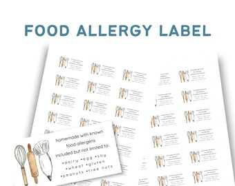 Printable Allergen Food Label, 2 x 1 inch, Cottage Law Label Template, Bakery Ingredient Tag, Digital Food Printable, Cookie Sticker Tag