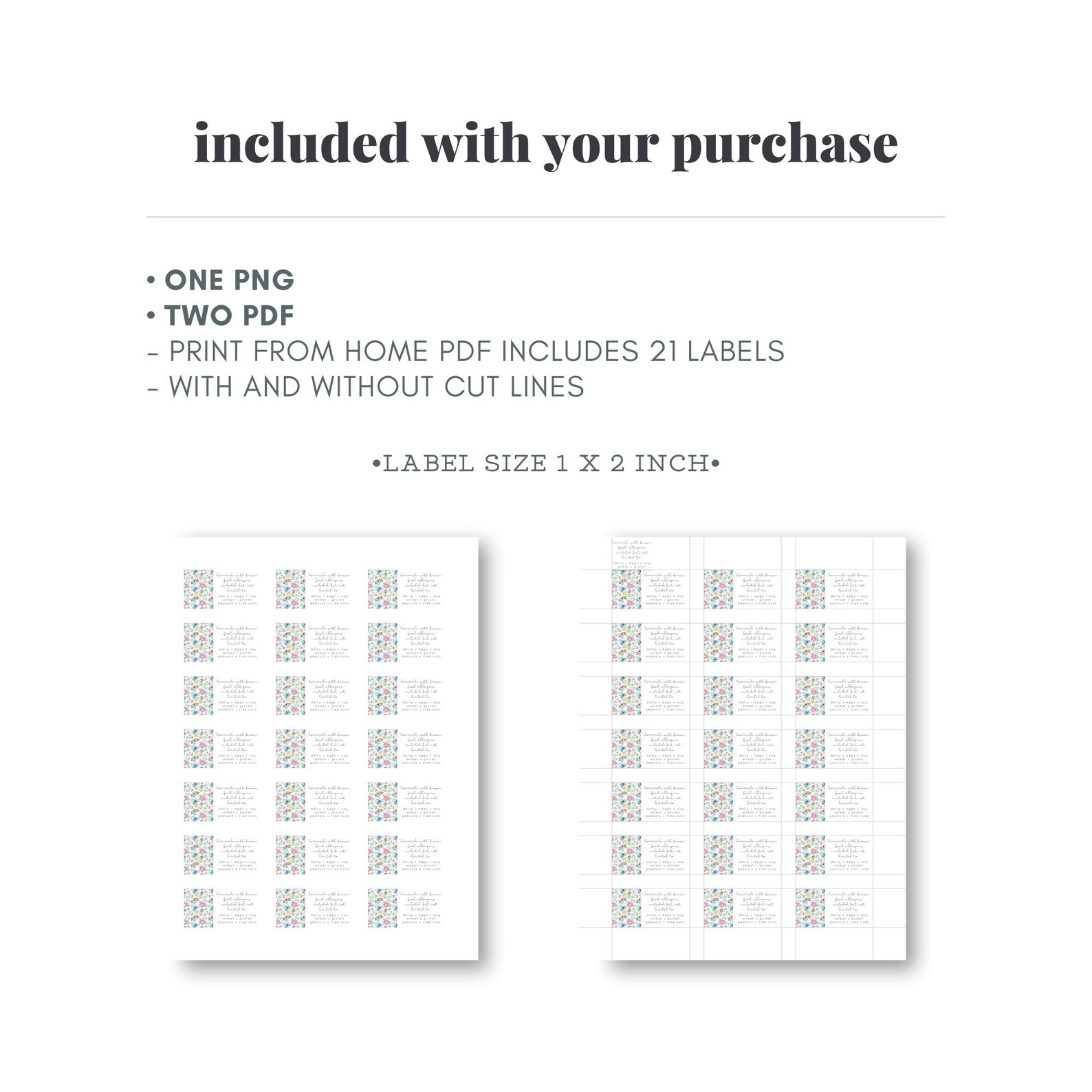 printable flower allergen label cake allergy label cookie etsy