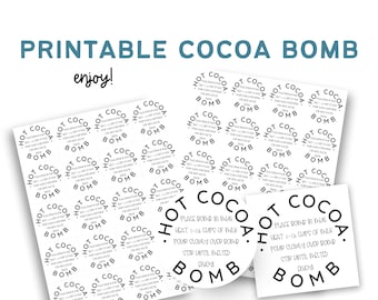 Afdrukbaar label voor warme chocolademelk, tags cacaobom, instructies voor bom warme chocolademelk, label voor warme chocolademelk, instructies cacaobom