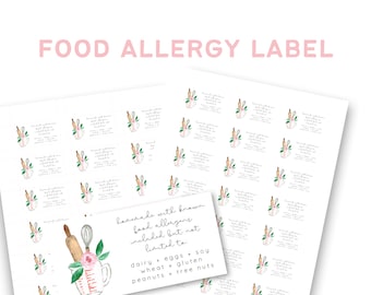 Printable Food Label for Allergies 2 x 1 Inch Sticker Download Mini Allergy Tag for Packaging Flower Allergen Label