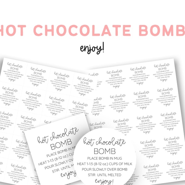 Printable Hot Chocolate Bomb Instructions, 8 - 12 oz Cocoa Bomb Coffee Mug Tag, Printable Holiday Cocoa Bomb Cookie Tag