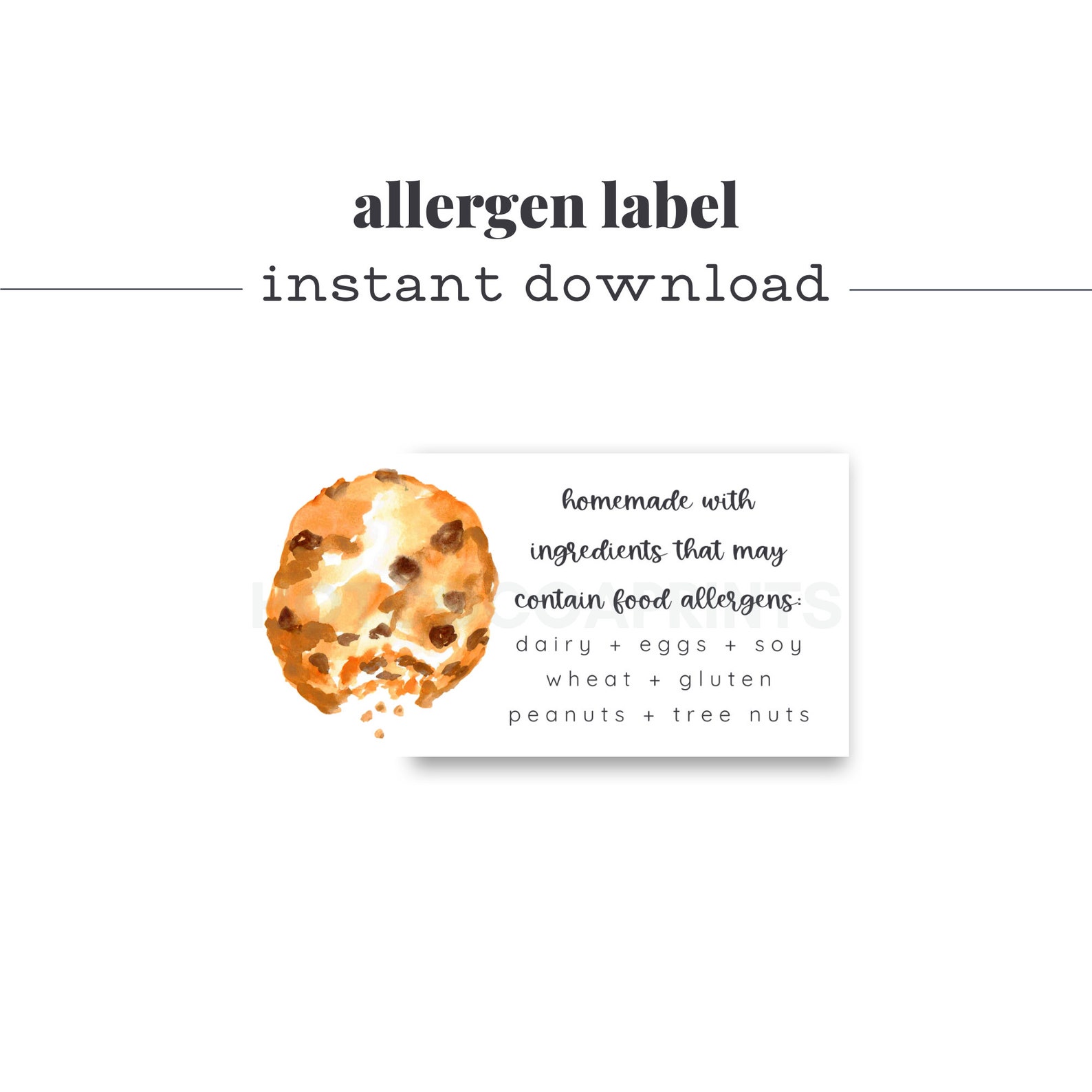 Printable Allergen Food Label 2 x 1 inch Cookie Allergy | Etsy