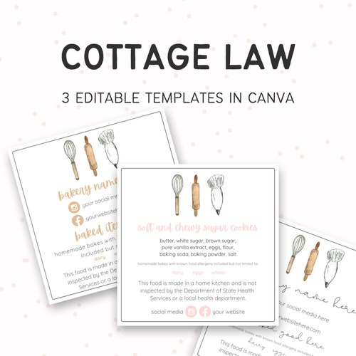 Home Bakery Cookie Sticker Cottage Food Law Label Template Etsy