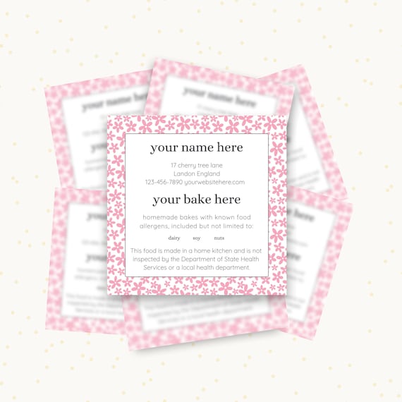 Cottage Food Label, Dog Bakery Card, Editable Home Bakery Stickers, Cottage Bakery Stickers, Texas Cottage Food Label, Ingredient Food Tag