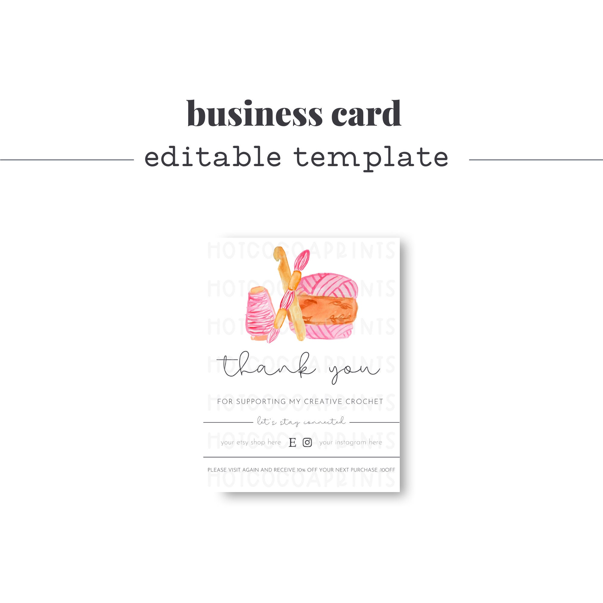 Editable Creative Crochet Business Card Crochet Pattern Thank Etsy