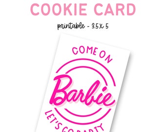 Printable Doll Cookie Card, Barbie Inspired Cookie Card, Printable Let's Go Party Card, Doll Birthday Cookie Card, Summer Birthday Doll Card