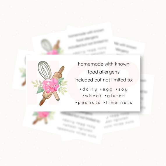 Printable Allergen Food Label 2 X 1 Inch Cottage Law Label | Etsy