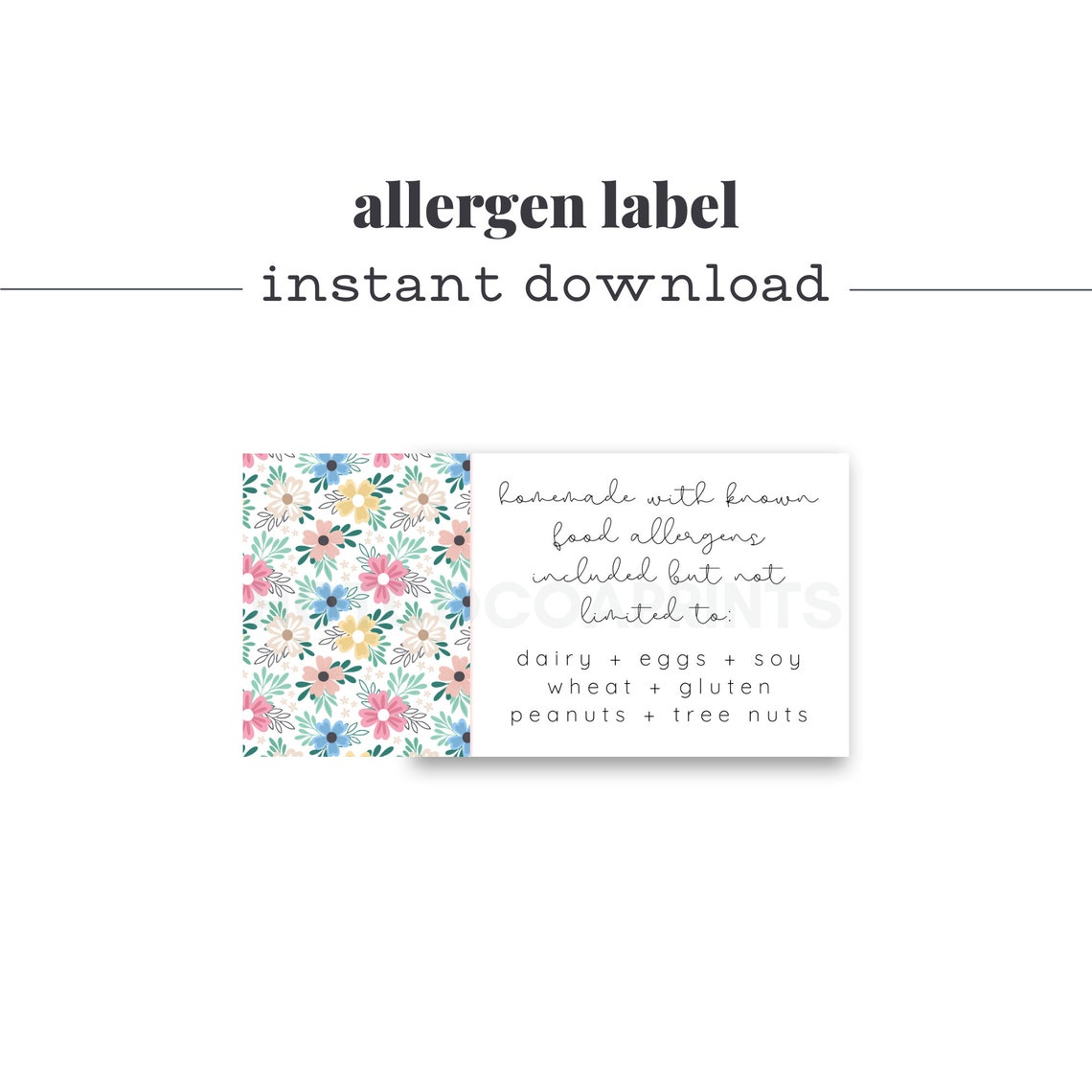 printable flower allergen label cake allergy label cookie etsy