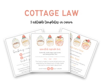 Ingredient Labels, Cottage Law Label, Template, Assorted Cupcake Box Food Label, Cupcake Labeling Ingredients, Homemade Cupcake Allergy Tag